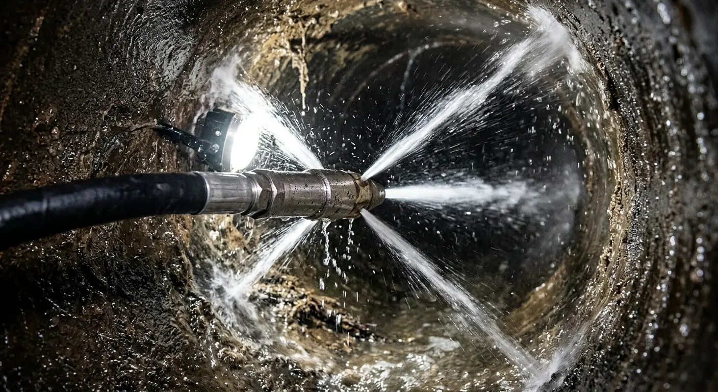 High-pressure hydro jetting nozzle cleaning sewer pipe for Storm Drain Cleaning in Pierre